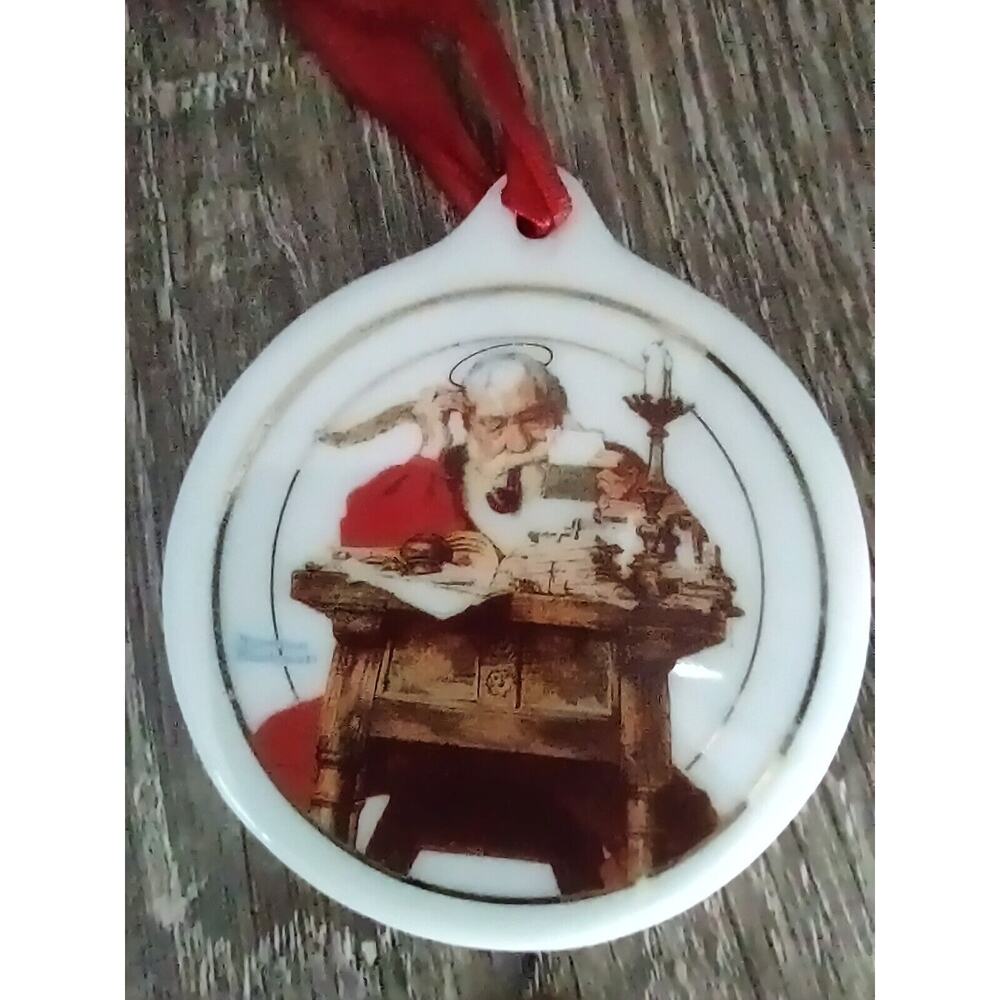 Vtg Christmas Ornament Round Santa Reading Letters Norman Rockwell JcPenney 1996